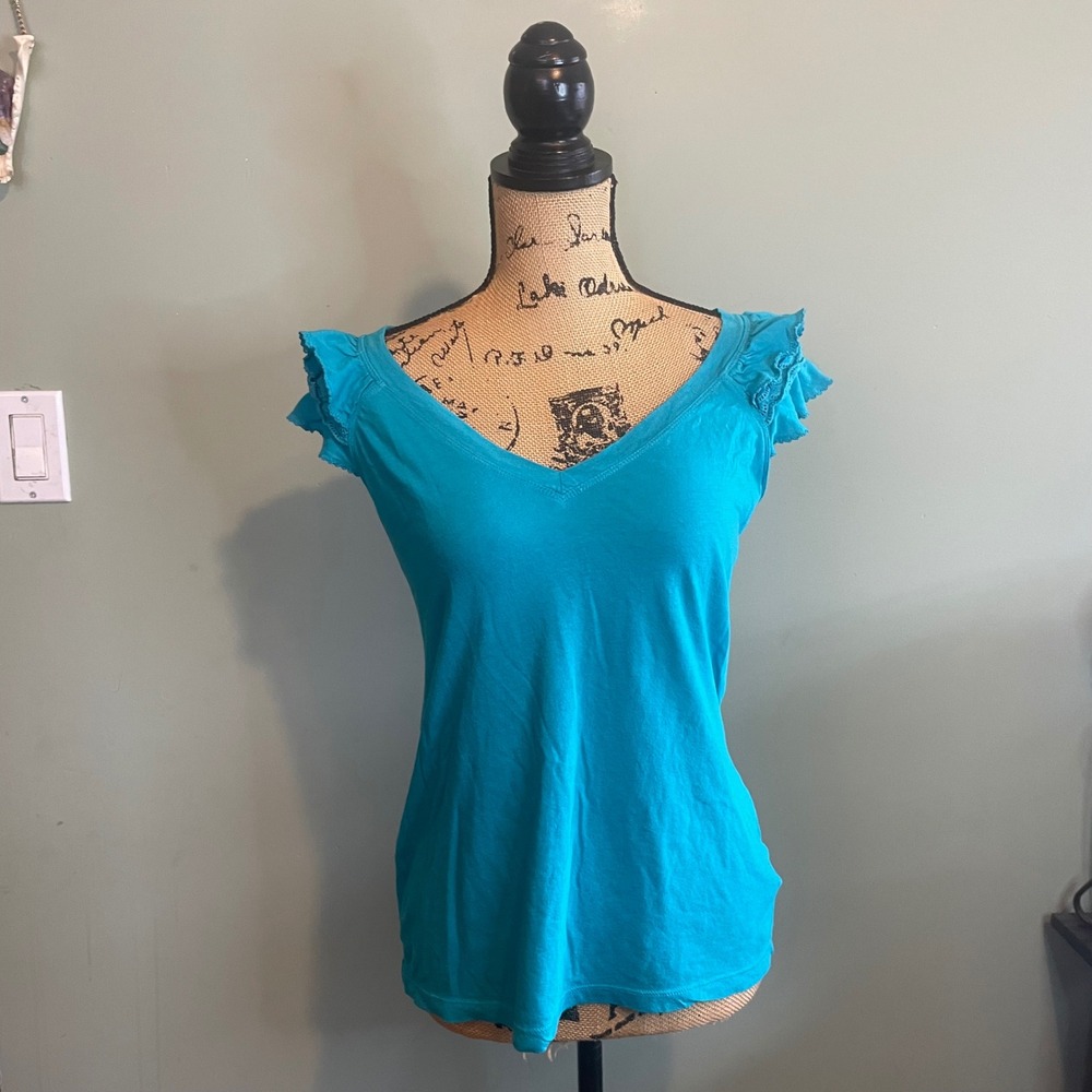 Old Navy Womens‎ Casual Chic Everyday Simple Basic Lace Ruffled Top Blue Medium
